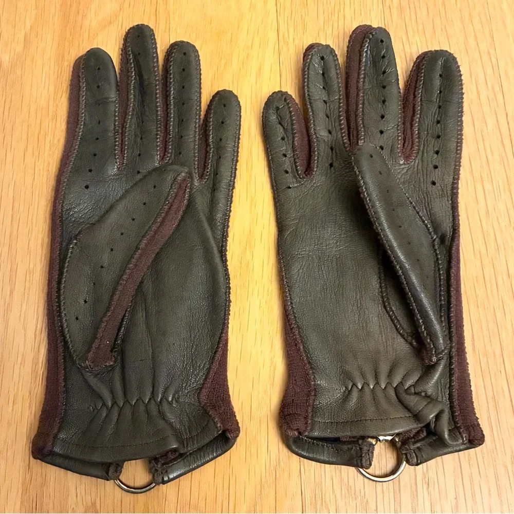 Women’s Leather Gloves with Top Accent Zip Detail Brown Size S